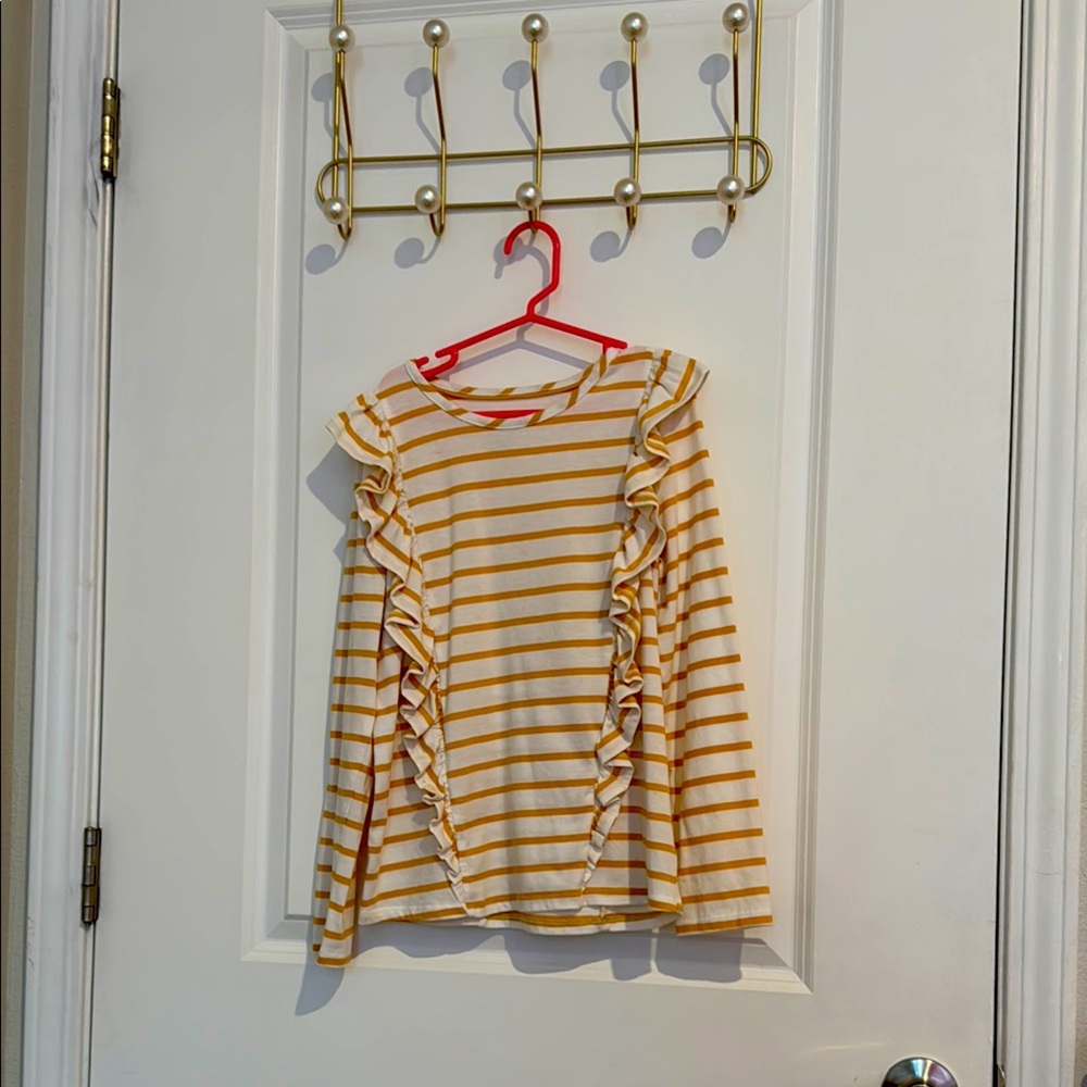 Striped Yellow and White Kids Ruffle Top
